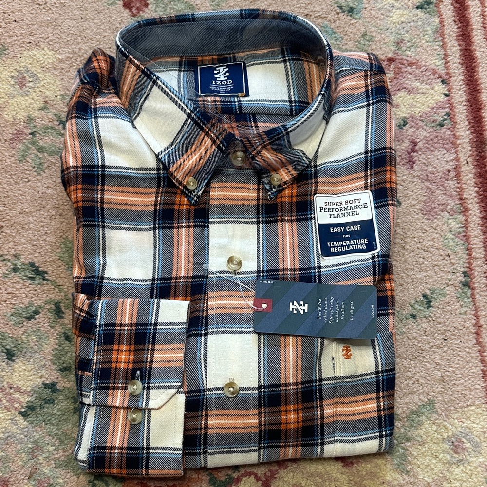 Izod Men's Plaid Button-Down Shirt - Orange, Blue, and White